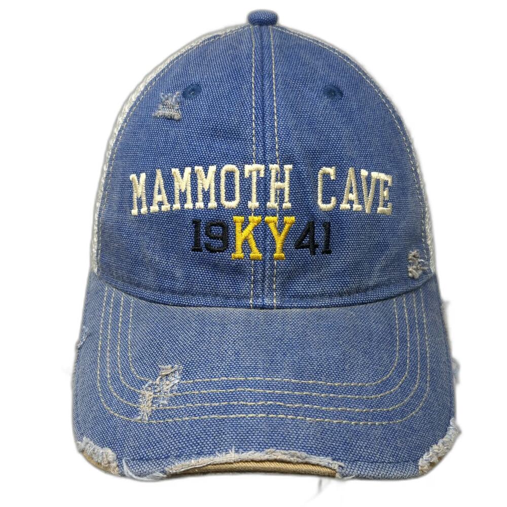 Headmost Trucker Hat Blue One Size Mammoth Cave Kentucky Mesh Snapback Frayed